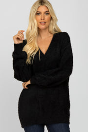 Black Fuzzy V-Neck Sweater