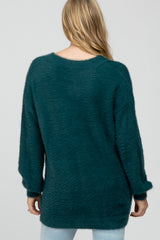 Teal Fuzzy V-Neck Maternity Sweater