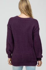 Purple Fuzzy V-Neck Maternity Sweater