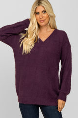 Purple Fuzzy V-Neck Sweater