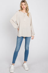 Beige Long Sleeve Button Front Top