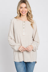 Beige Long Sleeve Button Front Top