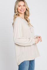 Beige Long Sleeve Button Front Top