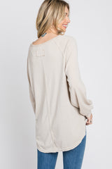 Beige Long Sleeve Button Front Top