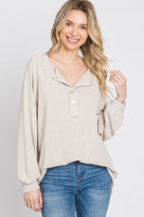 Beige Long Sleeve Button Front Top