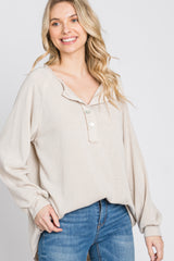 Beige Long Sleeve Button Front Maternity Top