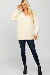 Cream Fuzzy V-Neck Sweater