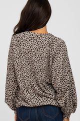 Taupe Animal Print Knit Bubble Sleeve Top