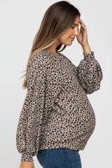 Taupe Animal Print Knit Bubble Sleeve Maternity Top