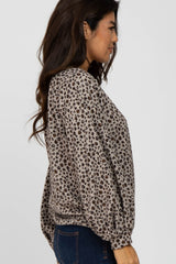 Taupe Animal Print Knit Bubble Sleeve Top