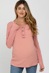 Pink Ribbed Button Accent Maternity Top