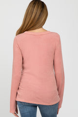 Pink Ribbed Button Accent Maternity Top