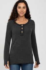 Faded Black Ribbed Button Accent Top