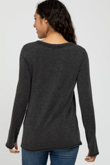 Faded Black Ribbed Button Accent Top