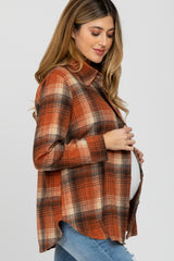 Rust Plaid Brushed Maternity Flannel Top