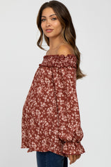 Rust Floral Off Shoulder Smocked Maternity Top