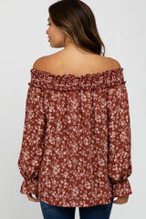 Rust Floral Off Shoulder Smocked Maternity Top