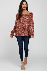 Rust Floral Off Shoulder Smocked Top