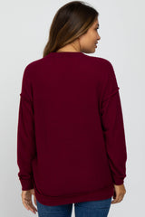 Burgundy Waffle Knit V-Neck Maternity Top