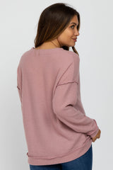 Mauve Waffle Knit V-Neck Maternity Top