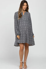 Charcoal Printed Tiered Maternity Dress