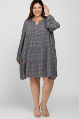 Charcoal Printed Tiered Plus Dress