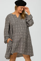 Charcoal Printed Tiered Maternity Plus Dress