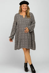 Charcoal Printed Tiered Maternity Plus Dress