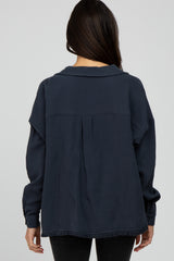 Charcoal Button Front Collared Frayed Hem Top