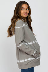 Light Olive Striped Tie Dye Maternity Drawstring Hoodie