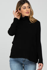 Black Brushed Rib Turtleneck Maternity Top