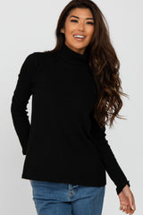 Black Brushed Rib Turtleneck Maternity Top