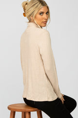 Beige Brushed Rib Turtleneck Top