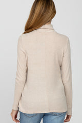 Beige Brushed Rib Turtleneck Maternity Top