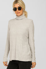 Heather Grey Brushed Rib Turtleneck Top