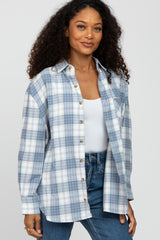 Blue Plaid Maternity Flannel Top