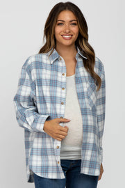 Blue Plaid Maternity Flannel Top