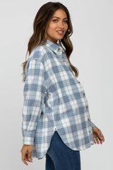 Blue Plaid Maternity Flannel Top