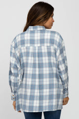 Blue Plaid Maternity Flannel Top