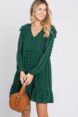 Forest Green Swiss Dot Ruffle Dress