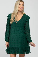 Forest Green Swiss Dot Ruffle Maternity Dress