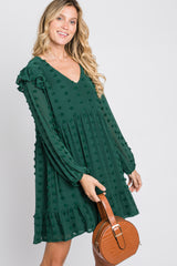 Forest Green Swiss Dot Ruffle Dress