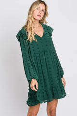 Forest Green Swiss Dot Ruffle Dress