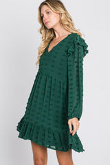 Forest Green Swiss Dot Ruffle Dress