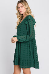 Forest Green Swiss Dot Ruffle Dress