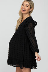 Black Swiss Dot Ruffle Maternity Dress