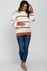 Rust High Neck Striped Maternity Knit Sweater