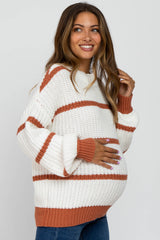 Rust High Neck Striped Maternity Knit Sweater