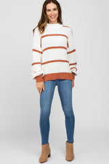 Rust High Neck Striped Maternity Knit Sweater