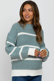 Mint Green High Neck Striped Maternity Knit Sweater